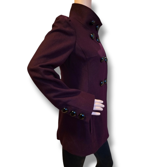 M. JULIAN Women's Wined Red Wool Blend Double Breasted Pea Coat - Picture 8 of 16